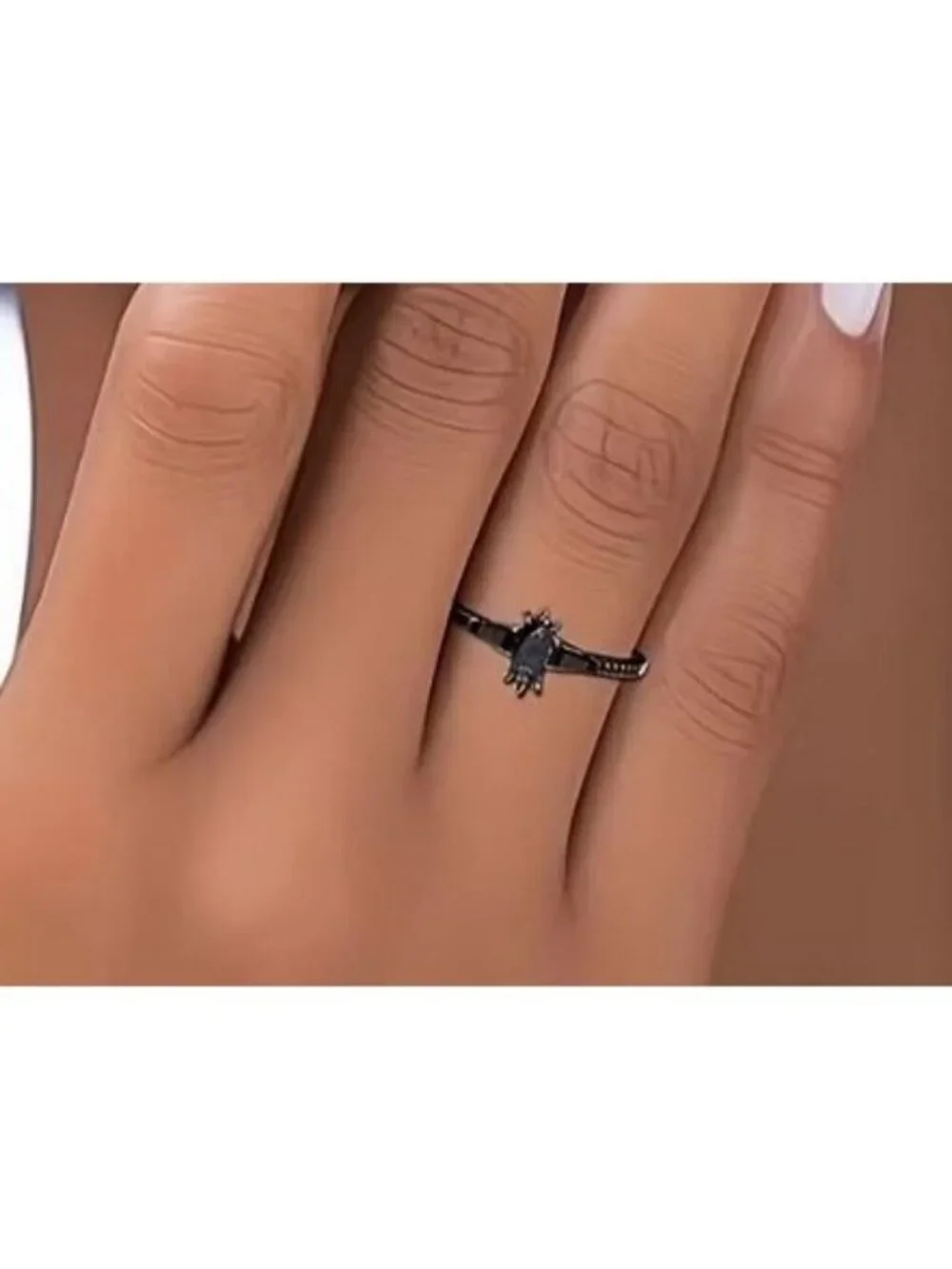 Marquise Cut Alexandrite Engagement Wedding Stacked 2 Ring Set in Rhodium